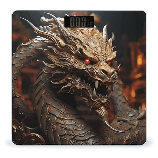 Golden Dragon on Red Background Scale for Body Weight Highly Accurate Digital Bathroom Scale Sturdy Tempered Glass Weighing Scales with LCD Display Fashion Body Fat Smart Scales 400lb