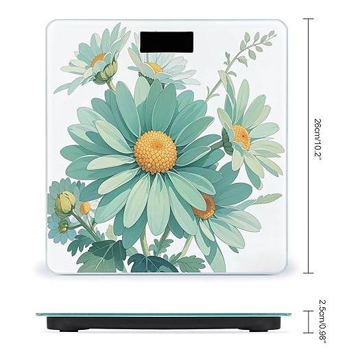 Mint Green Watercolor Daisy Scale for Body Weight Accurate Digital Bathroom Scale Toughened Glass High Precision Scales Smart Weight Scales with Large LCD Backlight Display Weighing Machine