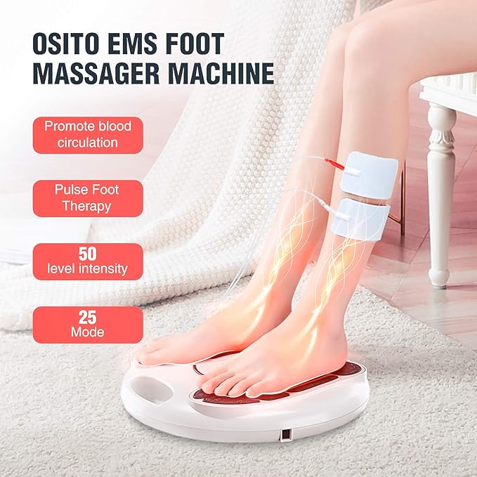 OSITO EMS Foot Massager for Neuropathy HSA Foot Circulation Stimulator FSA Massager for Circulation and Pain Relief 25 Modes 99 Intensities Ideal for Women/Men4 TENS Unit Muscle Stimulator Pads