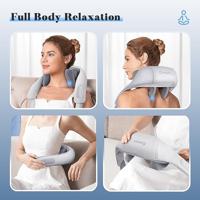 Cordless Neck and Shoulder Massager Shiatsu Neck and Back Massager with Heat 4D Deep Tissue Kneading Massage Pillow for Shoulder Back Leg Muscle Pain Relief Valentine's Day Gifts for Women Men
