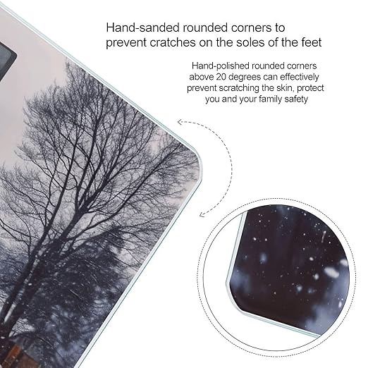 Winter Farmhouse Scale for Body Weight Anti-Slip Tempered Glass Digital Bathroom Scales Clear LCD Display Weighing Scale Safe Rounded Corners Smart Scales