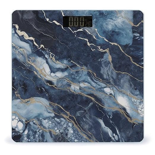Marble Navy Blue Mixed Digital Bathroom Scale for Body Weight Weighing Scale with Backlit LCD Display High Precision Measurements &amp Measures Weight Up to 180kg