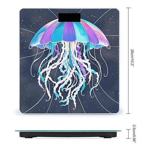 Jellyfish Pattern Digital Bathroom Scale for Body Weight Weighing Scale with Backlit LCD Display High Precision Measurements &amp Measures Weight Up to 180kg
