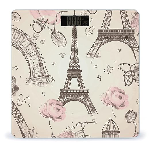 The Eiffel Tower and A Bicycle Scale for Body Weight Highly Accurate Digital Bathroom Scale Sturdy Tempered Glass Weighing Scales with LCD Display Fashion Body Fat Smart Scales 400lb