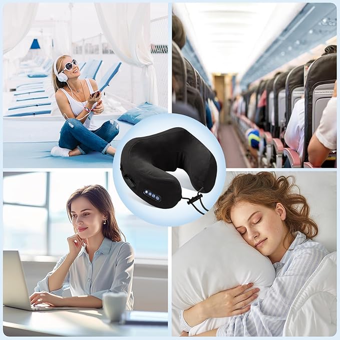 Electric Neck MassagerPortable Heated Kneading Massage Cushion PillowRechargeable Shoulder Neck U-Shaped Massage Shiatsufor Pain Relief at HomeCarOfficeTravel(Black)