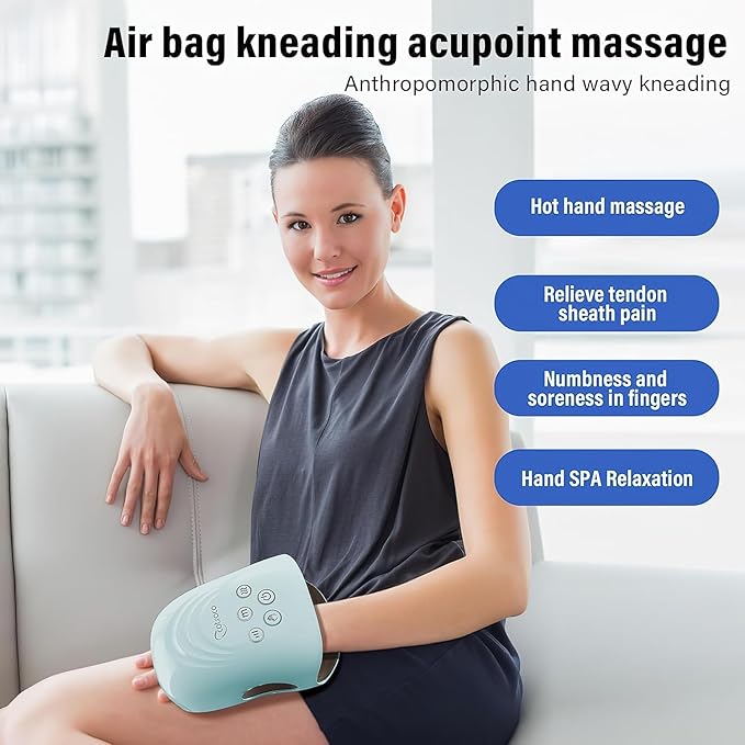 cotsoco Hand Massager - 3Massage Sizes Cordless Hand Massager with Heat &amp Compression for Arthritis and Carpal Tunnel International Women’s Day Gifts for Her Relax at Home Office Outdoors Bl