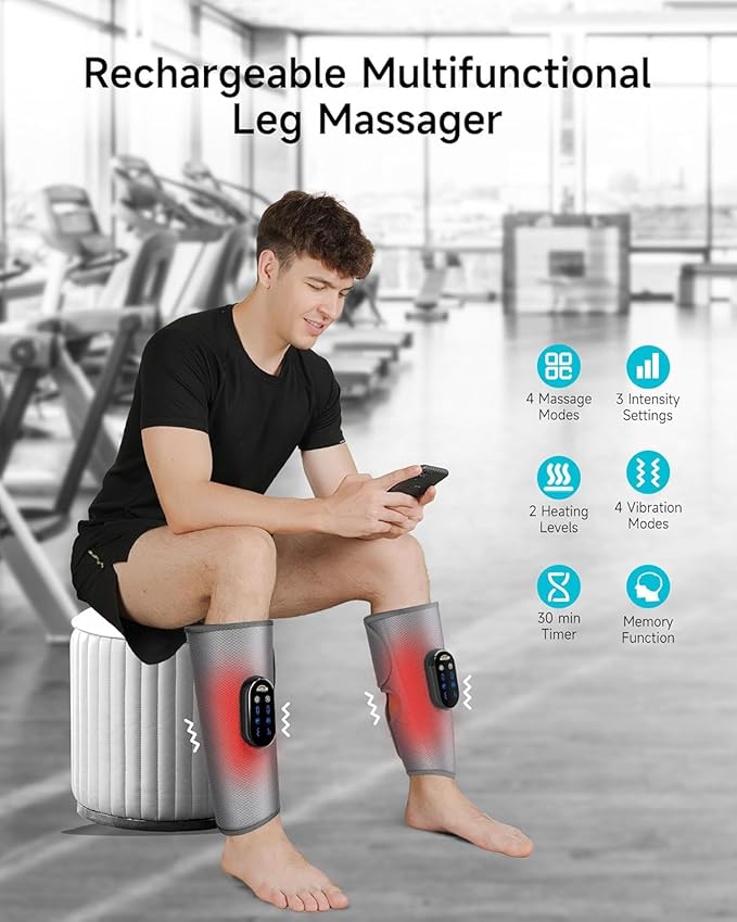 ALLJOY Cordless Calf Massager Leg Massage for Circulation and Pain Relief Christmas Gifts Rechargeable Calf Air Compression Massager with 2 Heat Levels 4 Modes 3 Intensities for Men Women Mom Dad