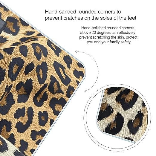 Leopard Print Pattern Scale for Body Weight Highly Accurate Digital Bathroom Scale Sturdy Tempered Glass Weighing Scales with LCD Display Fashion Body Fat Smart Scales 400lb