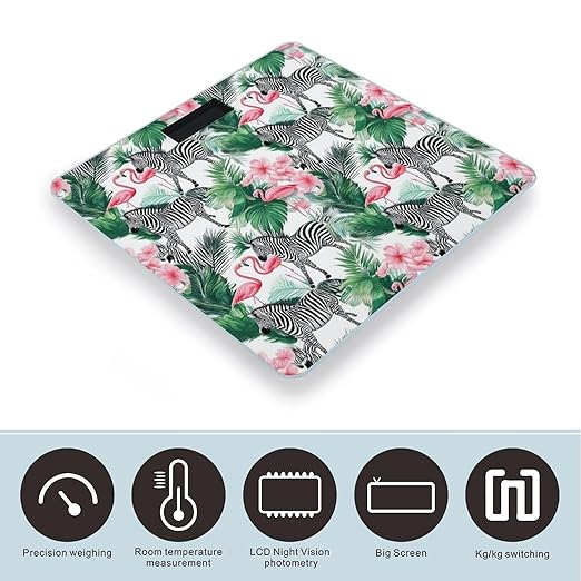 Women's Digital Bathroom Weighing Scale Automatic Switch Energy Saving Scale Smart Scale for Body Weight Green Palm Leaf Zebra Pink Flamingo Floral