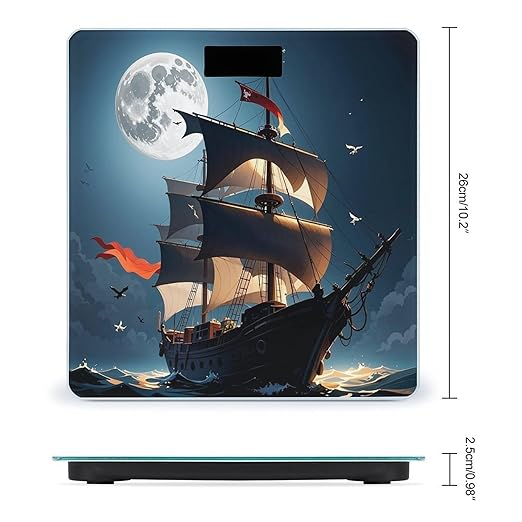 Pirate Sailboat Full Moon Scale for Body Weight Accurate Digital Bathroom Scale Toughened Glass High Precision Scales Smart Weight Scales with Large LCD Backlight Display Weighing Machine
