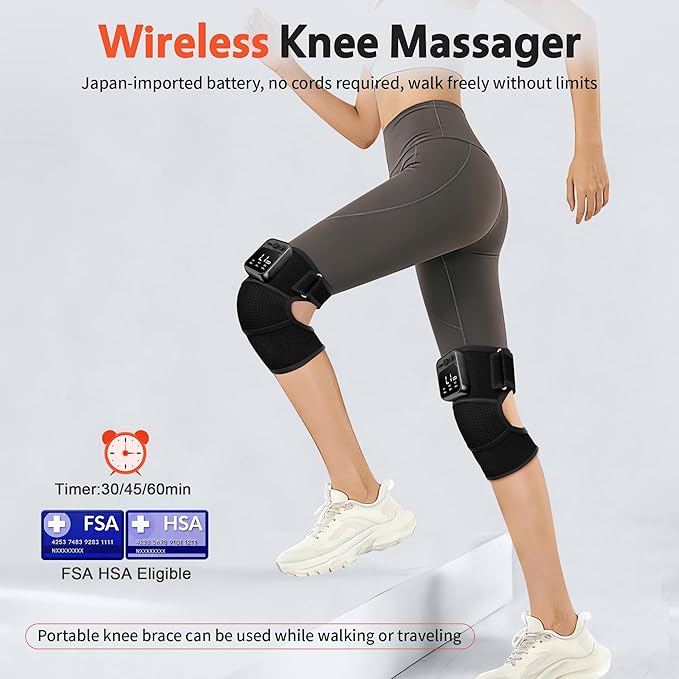 Knee Massager with Heat and Red Light Therapy for Pain Relief: Cordless Heated Knee Brace V6.0[2025 Upgraded] - Infrared Heat and Vibration Massage