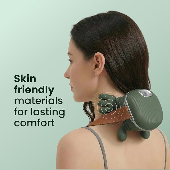 2025 New Neck &amp Shoulder Massager – Deep Tissue Portable Muscle Relaxer with Heat | Ergonomic Silicone Design for Pain Relief Tension Release &amp Travel-Friendly Recovery Device (Matte Green)