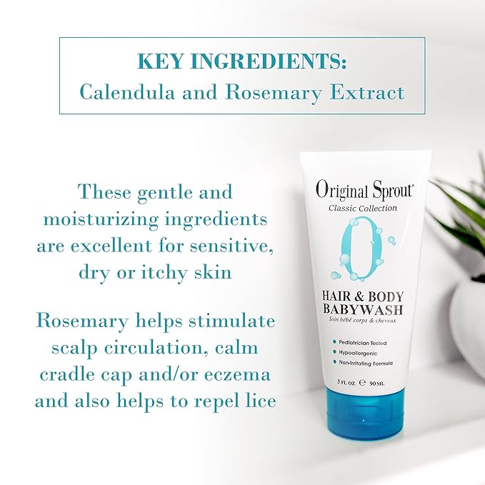 Original Sprout Baby Shampoo and Body Wash Hypoallergenic Formula with Organic Calendula &amp Rosemary for Sensitive Hair &amp Skin 4 oz. Bottle