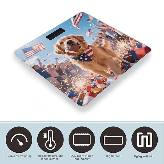 Patriotic Dogs Weight Scale Cute Bathroom Scale for Body Highly Accurate Digital Weighing Machine for People Compact LCD Display Scales with Sturdy Toughened Glass Scales
