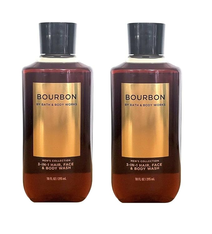Bath and Body Works For Men Bourbon 3-in-1 Hair Face &amp Body Wash - Value Pack lot of 2 - Full Size (Freshwater)
