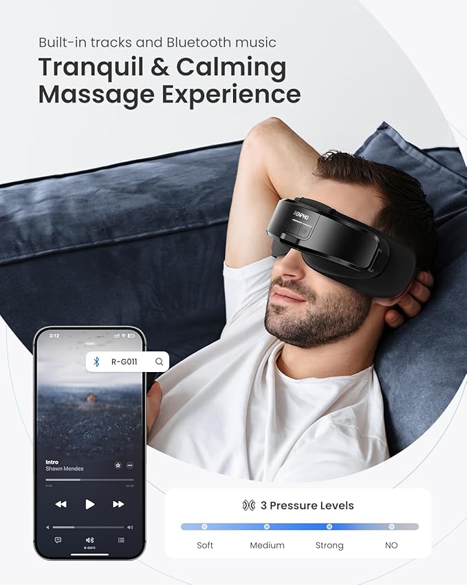 RENPHO Eyeris Shift Eye Massager for Migraines Heated Eye Massager &amp Sleep Mask for Relaxation Birthday Gifts for Women/Men/Mom/Dad Music Temple Fack Mask Massager Improve Sleep