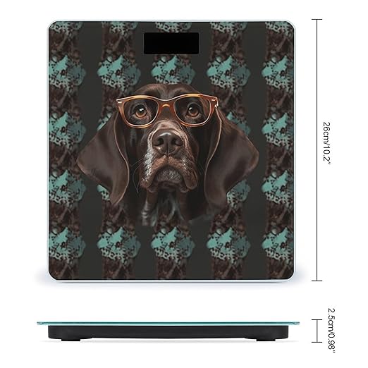 German Shorthaired Pointer in Glasses Bathroom Scale Rounded Smart Scale for Body Weight Automatic Power On/Off Weight Scales Accurate Bathroom Digital Scales for Pet Home Bedroom Kitchen