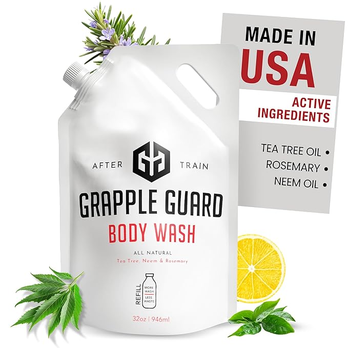 Natural Liquid Soap Body Wash | Grappling Inspired Unisex Body Wash Suitable for All Skin Types with Tea Tree Oil Neem Oil and Rosemary Extract - Citrus/Tea Tree Scent (32oz) Refill
