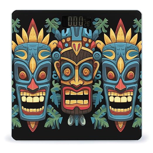 Colorful Tiki Mask Pattern Bathroom Scale Ultra-Bright Liquid Crystal Screen Weight Scale Accurate Bathroom Body Scales for Body Weight Bathroom Pet Home Bedroom Gift-Giving