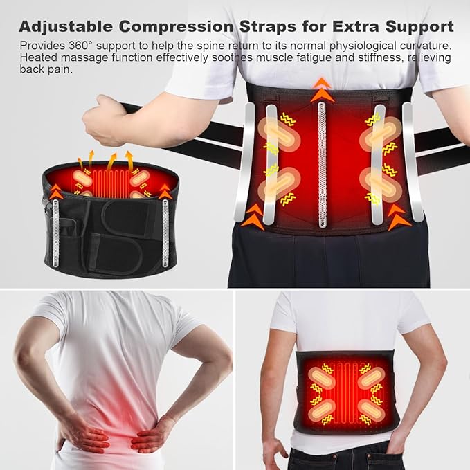 Cordless Heating Pad Back Massager Brace Rechargeable Heated Back Brace and Massage Belt for Lower Back Pain Relief(M)