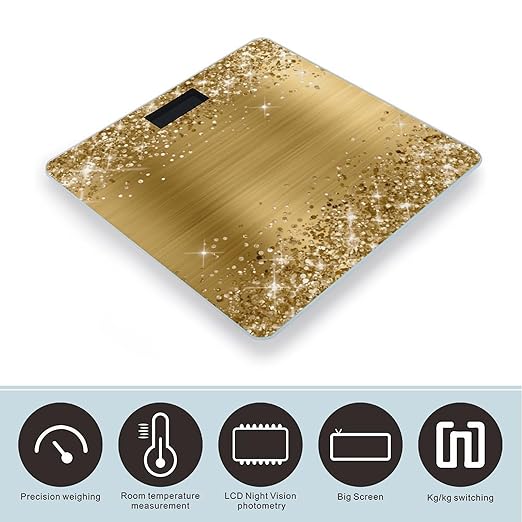 Digital Scales for Body Weight Highly Accurate 400 LB Capacity Auto On and Off Scale Glittery Gold Foil