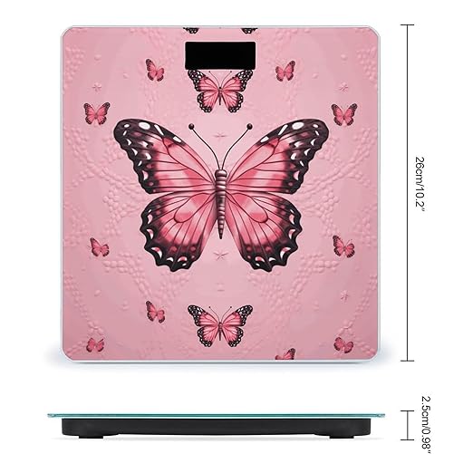 Butterfly Pink Digital Bathroom Scale Fashion Unique Weight Scale BMI Anti-Slip Precision Weighing Scales Suitable for Home Bedrooms Use and Gift