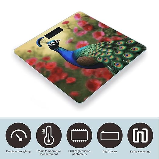 Peacock FlowersScale for Body Weight with LCD High Precision Weighing Scales Fashion Sturdy Tempered Glass Weight Scales Easy-to-Read Digital Bathroom Scale for Daily 400lb