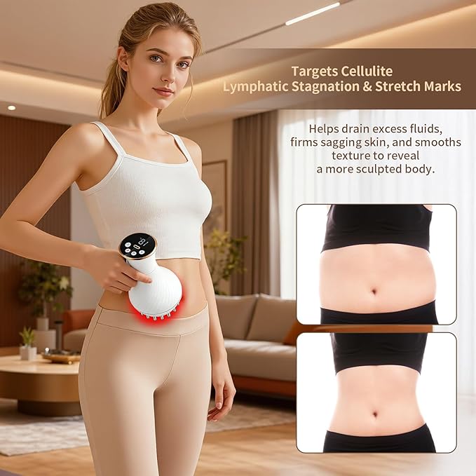 Body Sculpting Machine Lymphatic Drainage Massager &amp Anti Cellulite Massage Tool Helps Reduce Stretch Marks &amp Cellulite Pain Relief Devices for Legs Arms &amp Belly Body (White)