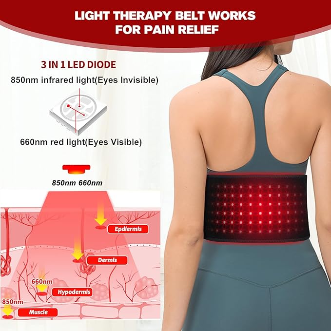 Cordless Red Light Therapy Belt for Back Pain Relief Infrared Light Therapy Portable Wrap for Waist Lower Back Shoulder Thigh Joint Relax