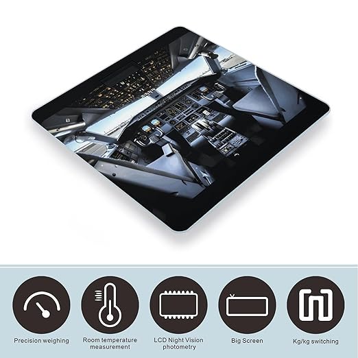 Airplane Cockpit Scale for Body Weight Safe Rounded Corners Tempered Glass Digital Bathroom Scale LED Display 400lb Capacity Weight Scales with High Precision Sensors