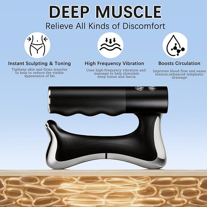 Heated Muscle Scraping ToolElectric Fascia Knife Massager Heating and VibrationSoothesilk Sculptwave Full Body Contouring DeviceMuscle Relief Better Circulation(Black)