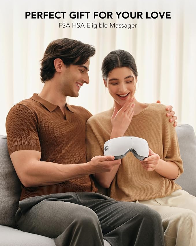 SKG Heated Eye Massager with Heat &amp Compression Ultra-Quiet Eye Mask Massager for Relaxation and Eye Strain Relief Ideal Christmas Gift for Women and Men (ES500)