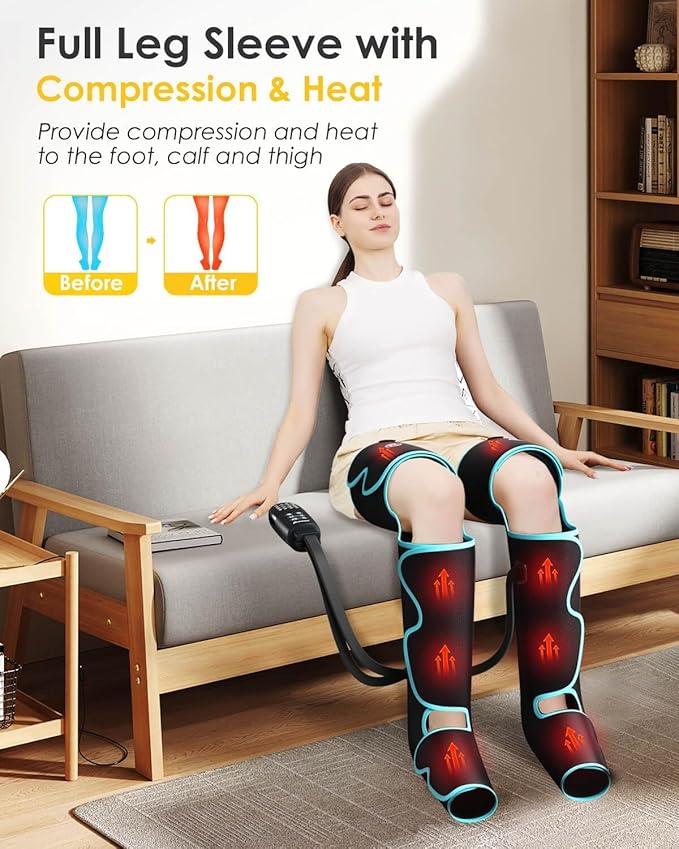 SLOTHMORE Leg Massager with Heat and Air Compression Foot Calf &amp Thigh Massage for Circulation and Pain Relief Sequential Compression Device for Swollen Legs 3 Intensities 6 Modes