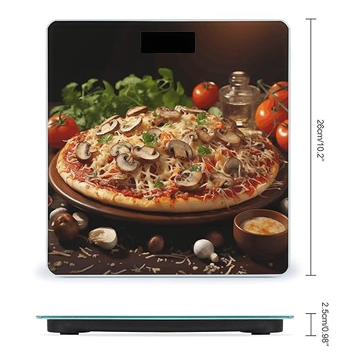 Pizza with Mushrooms and Tomatoes on Top Bathroom Scale Rounded Smart Scale for Body Weight Automatic Power On/Off Weight Scales Accurate Bathroom Digital Scales for Pet Home Bedroom Kitchen
