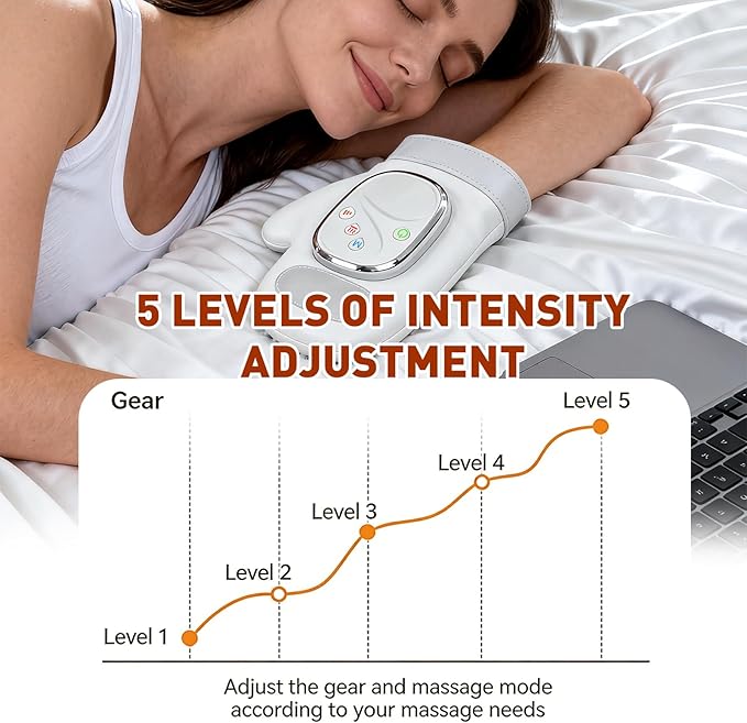 Hand Massager with Heat and Compression for Arthritis and Carpal Tunnel Relief 3 Modes &amp 5 Intensity 42°C Heat Finger Separation Design Rechargeable &amp Portable Handheld Massager at Home Of