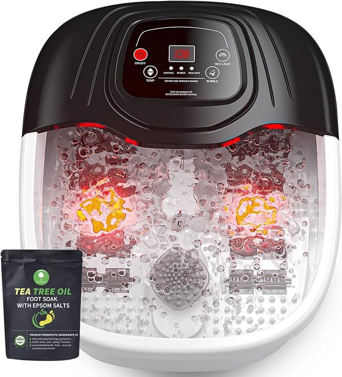 Foot Spa Bath Massager with Heat Epsom SaltBubbles Vibration and Red Light Tub for Stress ReliefFoot Soaker Christmas Gifts Birthday Gifts for Mom Dad Women Men Her Him