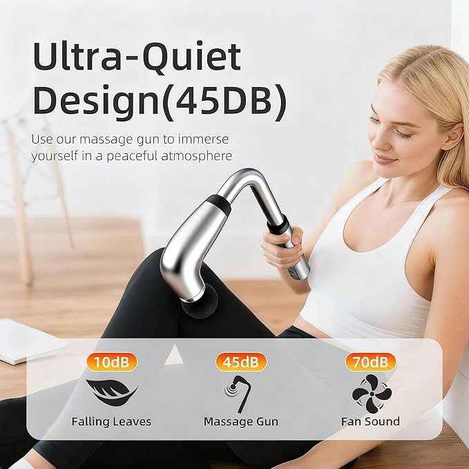 Massage Gun with Upgraded Extension HandleBack Massage Gun Deep TissueBack Massager for Pain Relief for Muscles Neck Shoulders Waist Arm Legs Foot4 Replaceable Heads &amp 9 Speeds (Silver)