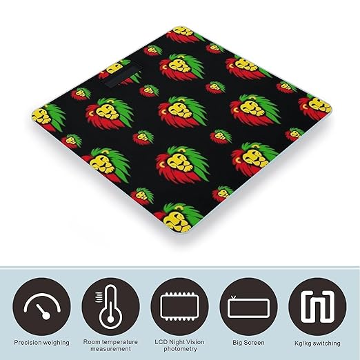 Women's Digital Bathroom Weighing Scale Automatic Switch Energy Saving Scale Smart Scale for Body Weight Jamaican Rasta Flag Rastafarian Reggae Lions