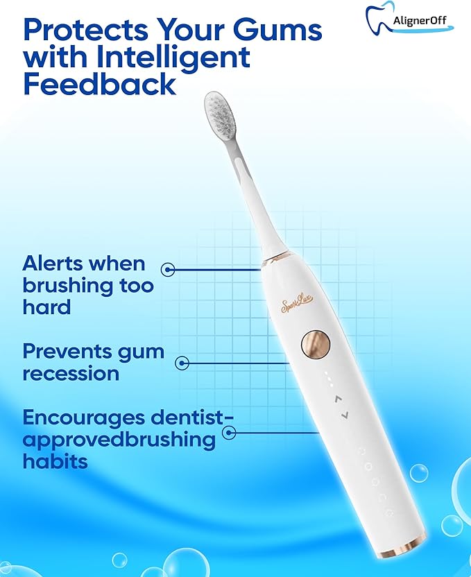 Sparklux Pro Ultrasonic Toothbrush - Rechargeable Wireless Electric Toothbrush for Adults with Replacement Heads Travel Case Cordless Design White with Rose-Gold Trim