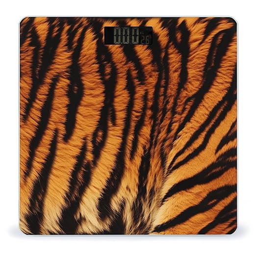 Tiger Striped Pattern Bathroom Scale for Body Weight LCD Display Digital Bathroom Scale Tempered Glass Bathroom Weight Scales Fashion Smart Scales for Home Bedroom 400 Lb