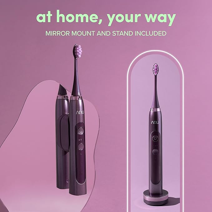 ARU Sonic Toothbrush Starter Kit with Customizable Modes and 2 Minute Timer ADA-Approved Electric Toothbrush for Adults Soft Toothbrush for Gums 45+ Days Battery Travel Case Amethyst Purple