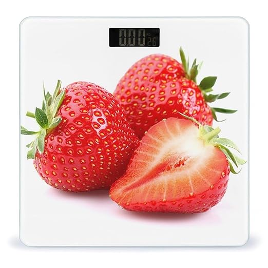 Fresh Strawberry Scale for Body Weight Anti-Slip Sturdy Tempered Glass Weighing Machine Highly Digital Accurate Bright LCD Bathroom Scale for Household Gift