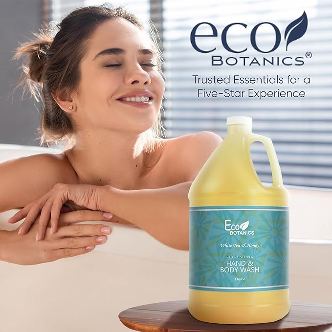 Terra Pure 1-Shoppe Eco Botanics Natural Hand and Body Wash with Raw Honey &amp White Tea | Gallon Jug Bulk Toiletries for Airbnb Vacation Rentals and Home Bathroom | Refill For Soap Dispensers