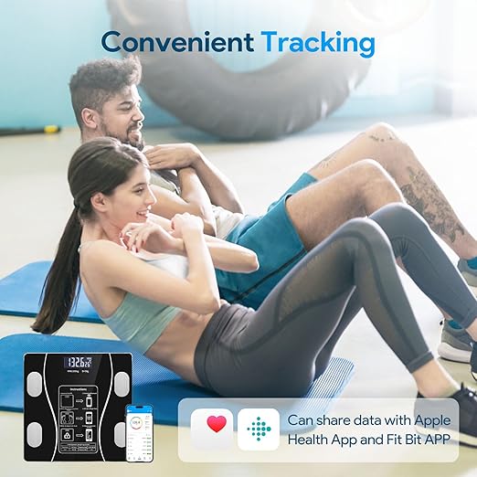 Smart Weighing Scale Bluetooth Smart Body Fat Scale accurately Measures Weight Body Fat Percentage Muscle Mass Percentage BMI and Other Body Metrics. (Black)