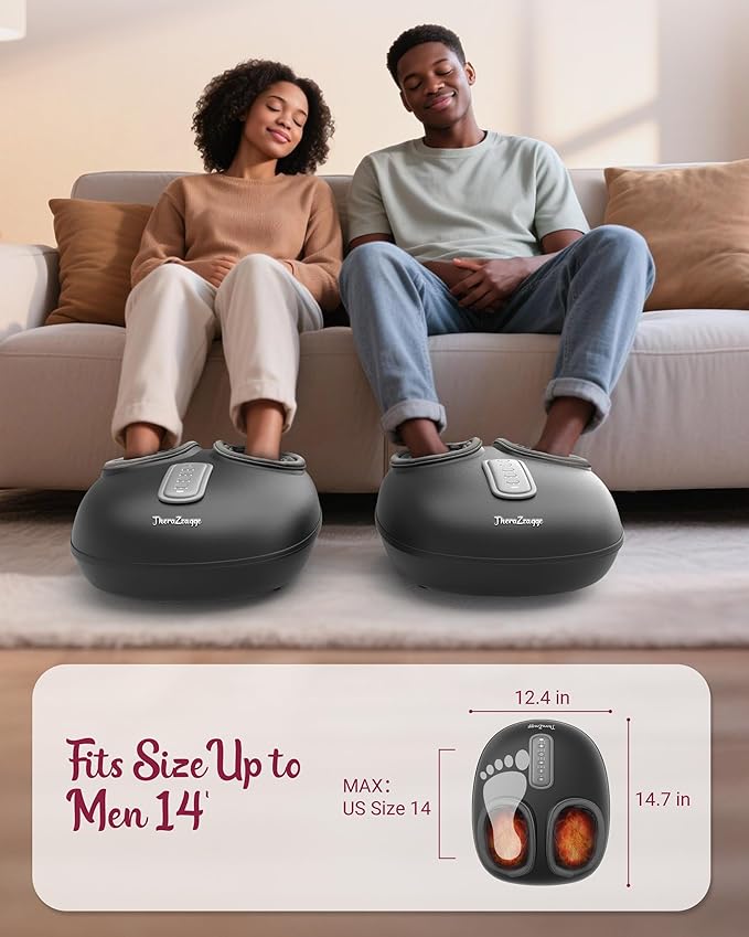 Foot Massager with Heat Compression Shiatsu Foot Massager Machine with Remote Auto-Off Timers Foot Warmer for Home Office Up to Size 14Black