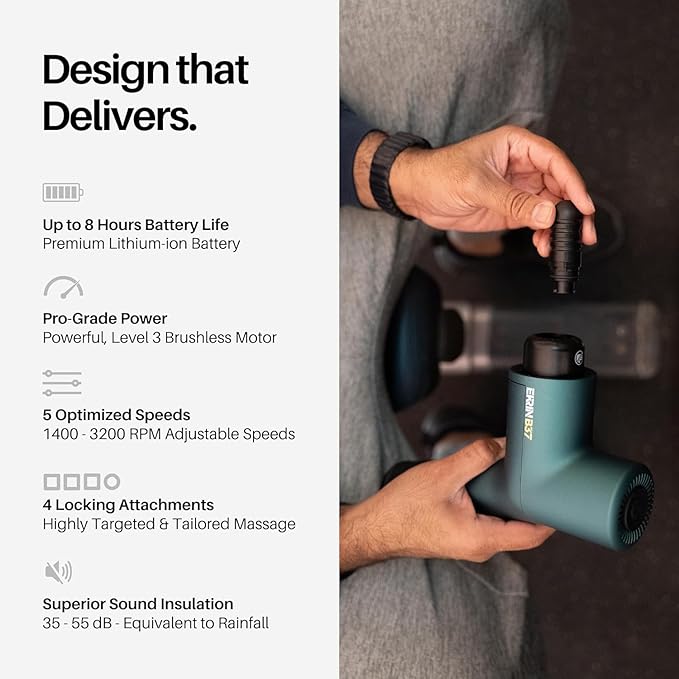 Ekrin Athletics B37v2 Massage Gun - Deep Tissue Massage with High-Powered Brushless Motor - Ergonomic Back Massager for Pain Relief - 5 Speeds 4 Attachments - Ultra Quiet Hand-Held Massager