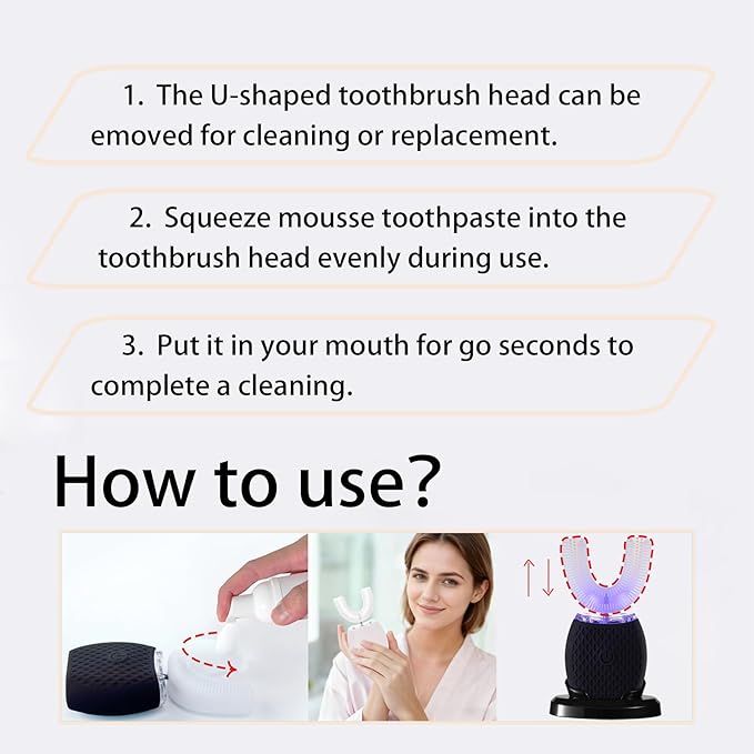 Automatic Toothbrush for Adults - Ultrasonic Electric Toothbrush Rechargeable Waterproof Design with Soft Bristles &amp 30s Timer Wireless Charging Portable Travel &amp Home Use (White)