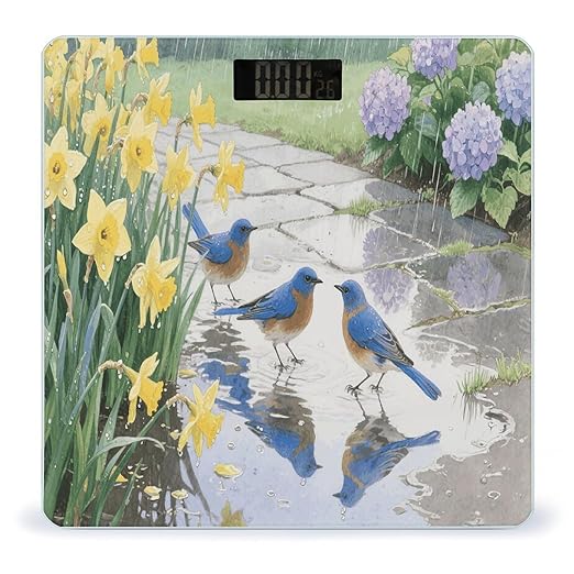 Summer Bluebirds Daffodil Weight Scale Large Digital Bathroom Scales with Bright LED Display Non Slip Digital Scale and Step On Fashion Weighing Machine for Body