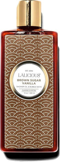 LaLicious Brown Sugar Vanilla Shower Oil &amp Bubble Bath - Shower Cleanser with Topical Probiotics &amp Grapeseed Oil No Parabens (10oz)
