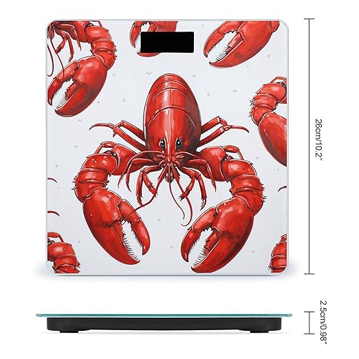 Red Lobster Print Scale for Body Weight Highly Accurate Digital Bathroom Scale Sturdy Tempered Glass Weighing Scales with LCD Display Fashion Body Fat Smart Scales 400lb